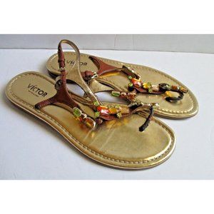 *Victor Alfaro Metallic Gold Amber Faux Gem Embellished Thong Sandals
